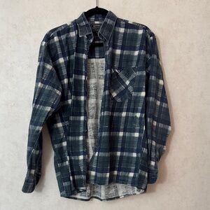 Green, Navy and White Plaid Shirt